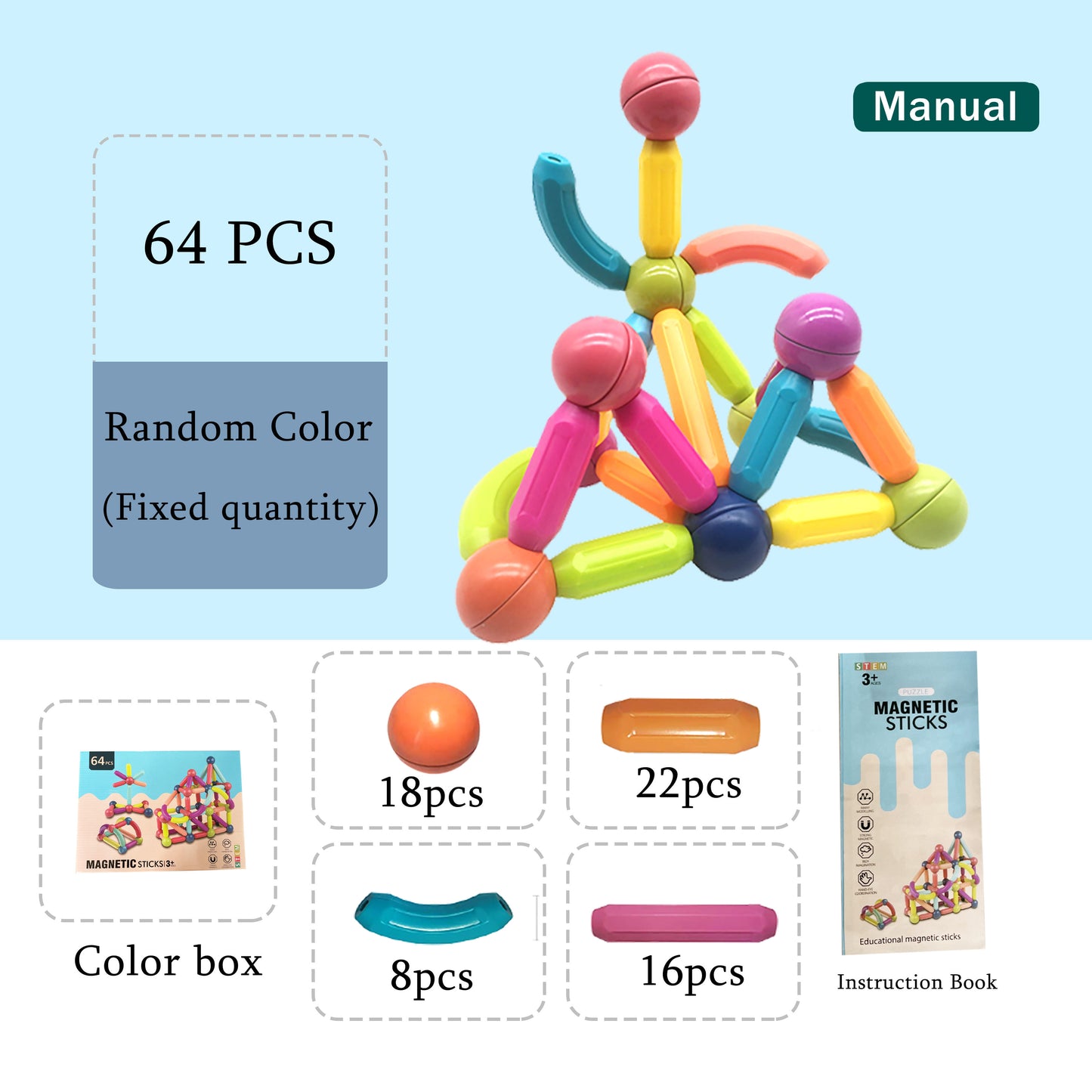 BLOQUES MÁGNETICOS DE CONTRUCCIÓN (64 PIEZAS) - BUYIST ECUADOR